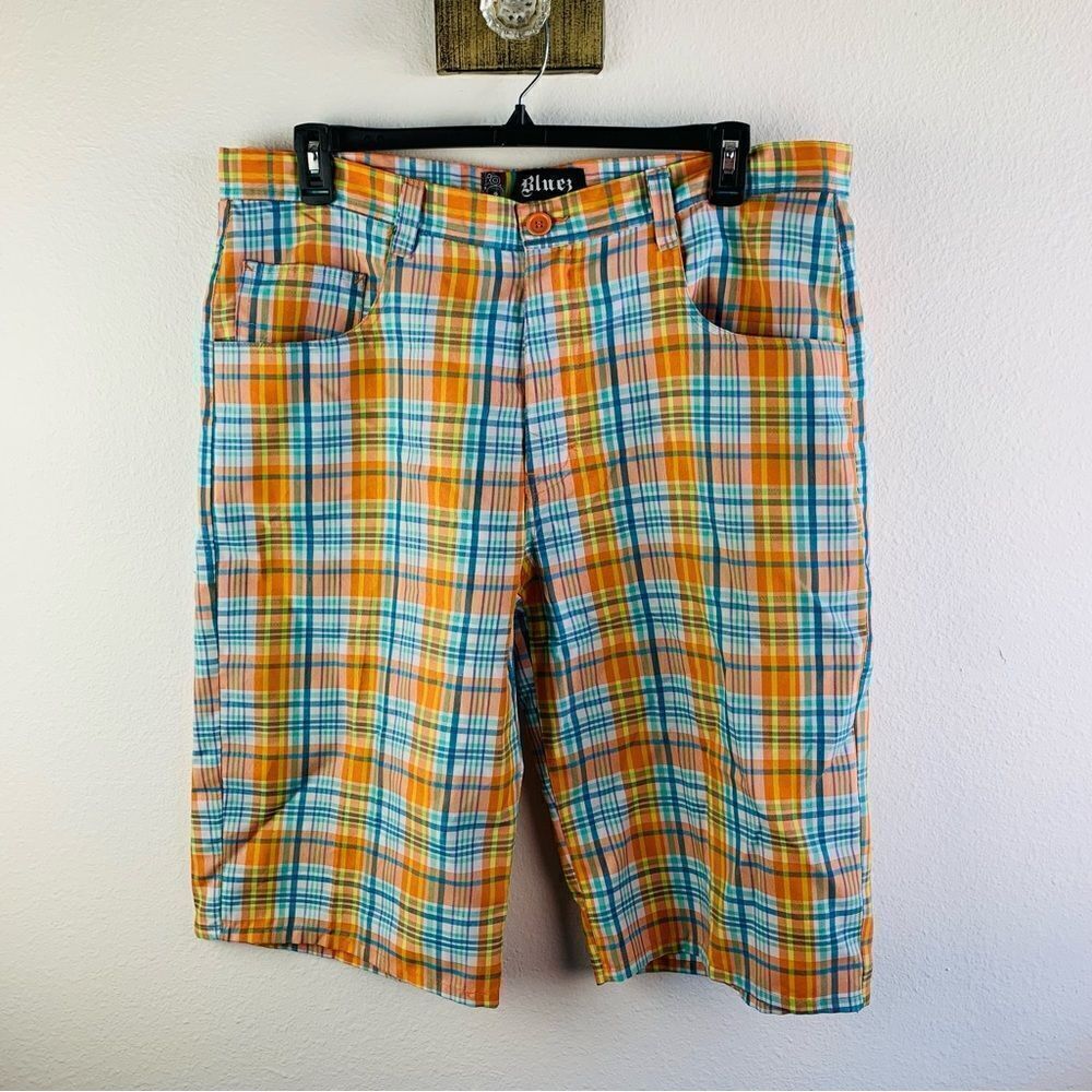 Bluez Orange Blue Plaid Golf Shorts